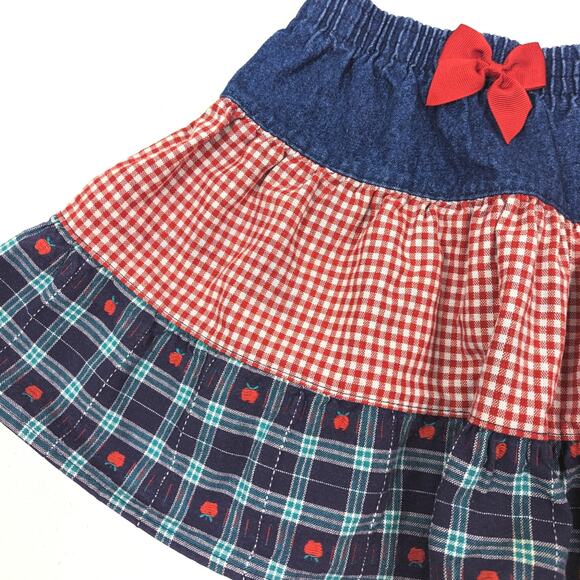 Vintage Kaboom Skirt Girls Size 5 Denim Patchwork Twirly Mini - Picture 2 of 5